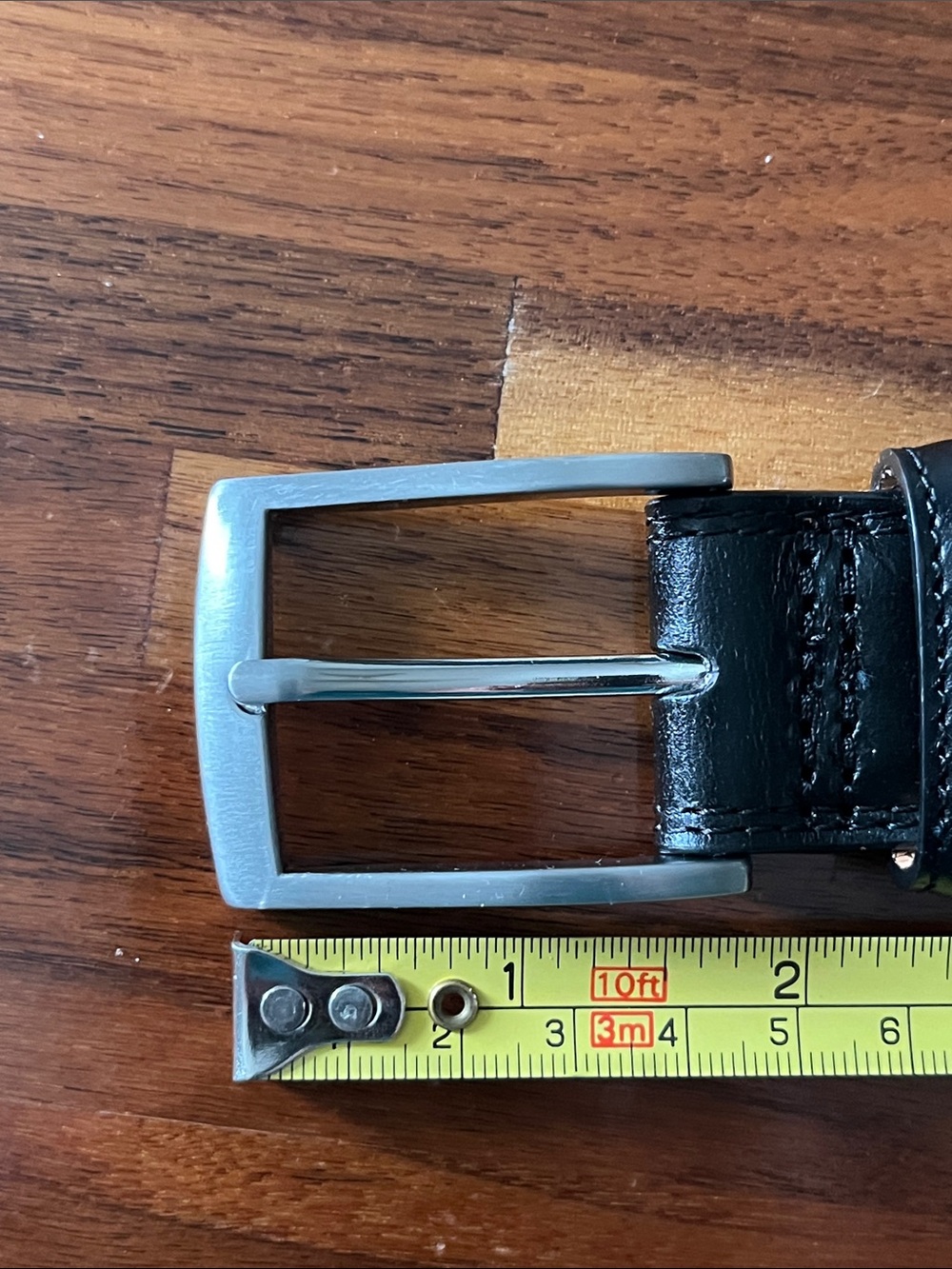 Lands’ End Black Leather Belt Sz 54 60” Long Silver Buckle Big & Tall - Picture 5 of 15